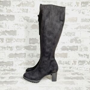 New Ron White Black Vegan Suede Block Heel Over the Knee Boots i515
